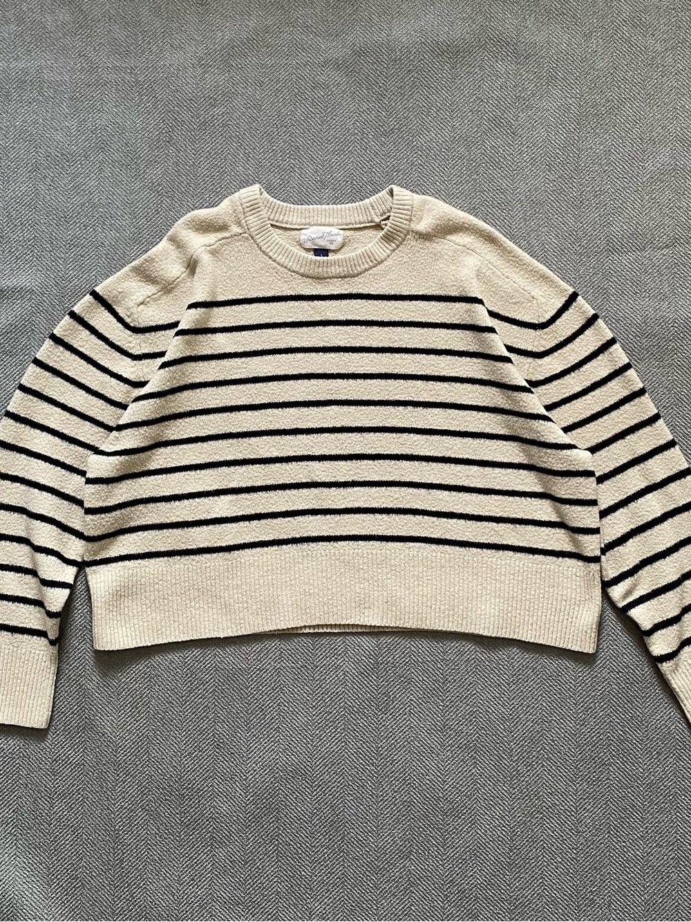 Universal Thread Cream Crewneck Sweater with Black Stripes
